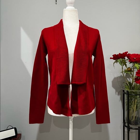 NEW Ann Taylor Loft Merino Wool Ribbed Shawl Collar Cardigan Sweater Red XS NWT - Picture 1 of 14